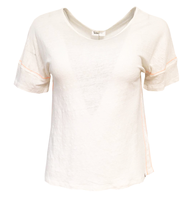 Tee In Off White And Fluorescent Orange Stitch Large Stuff Fashion London